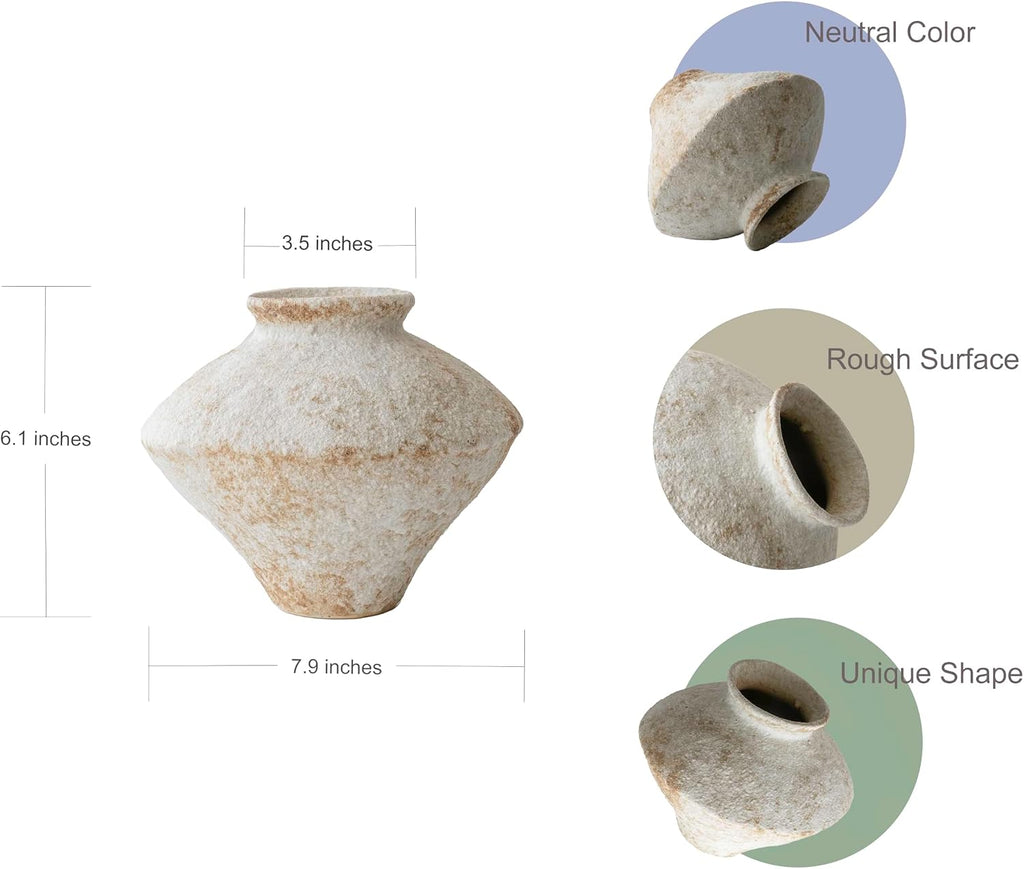 Rustic Textured Ceramic Vase, Handcrafted White Pottery Vase for Home Decor