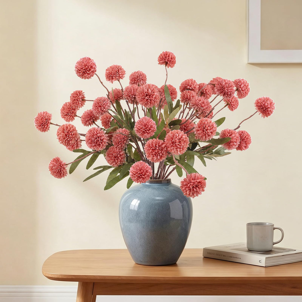 6Pcs Spring Flowers Artificial Fake Flowers Bulbs Silk Faux Chrysanthemums Flores for Indoor Outdoor DIY Bouquets Wedding Centerpieces Home Decoration