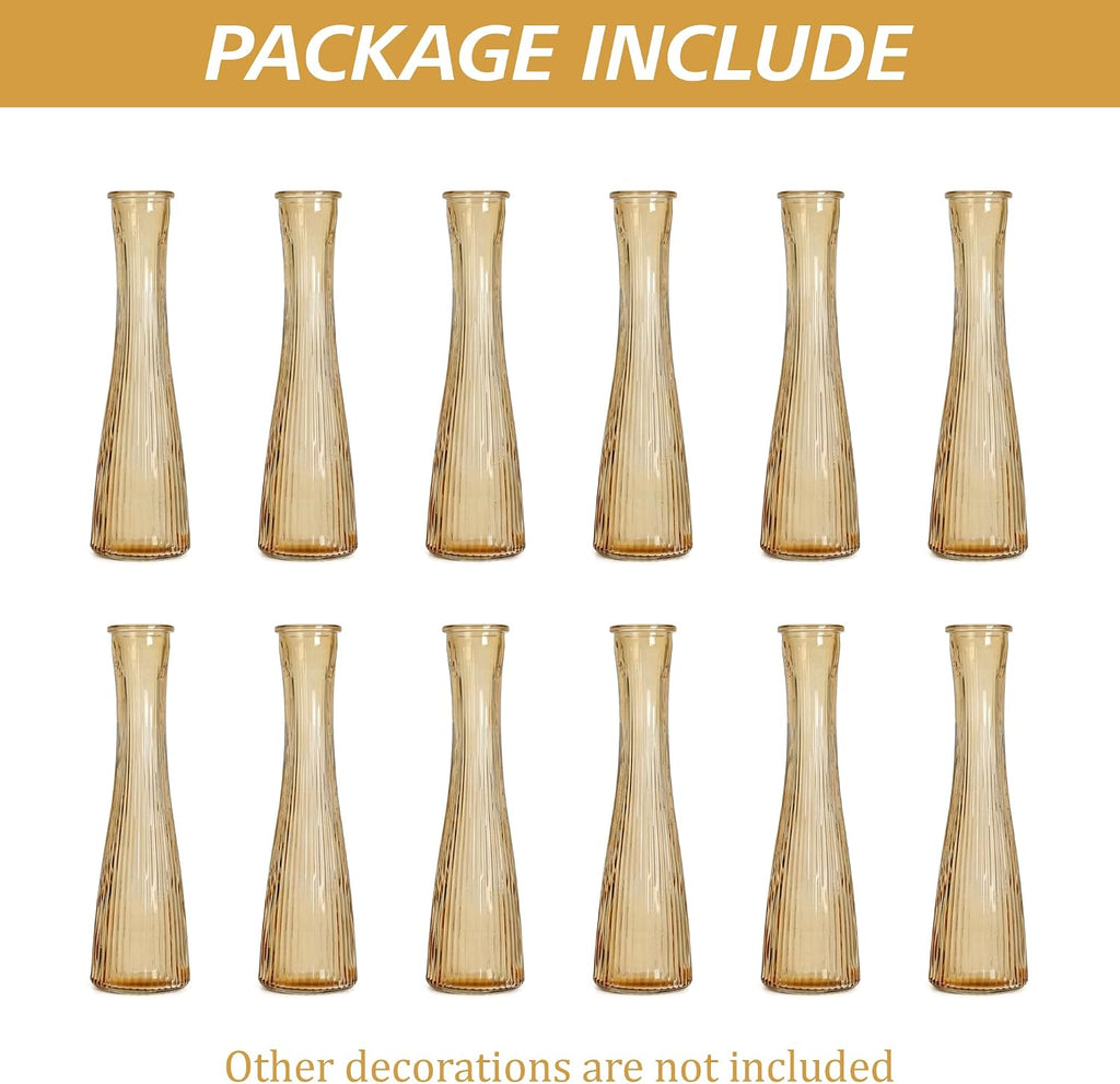 Glass Bud Vases Bulk 12 Pcs - Golden Water Ripple Wedding Centerpiece Vases, Small Flower Vases for Table Decor, Party Events & Home Decor