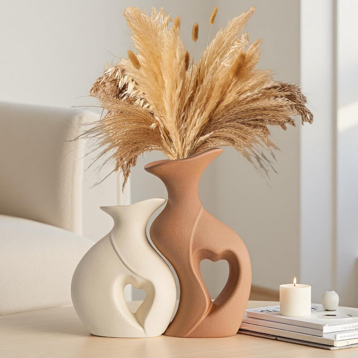 Black and White Vases Home Decor Heart Shape Ceramic Vase Set of 2