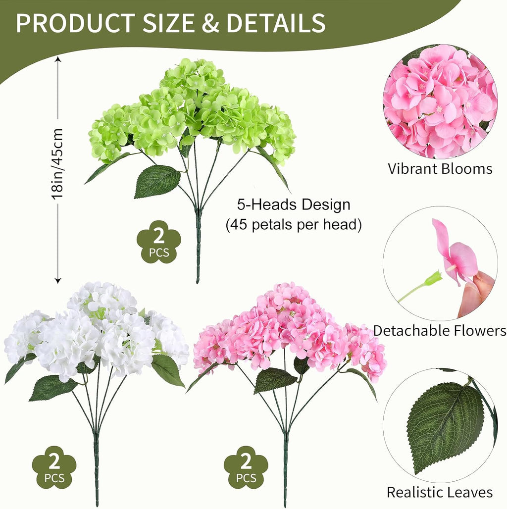 6 Bundles Hydrangea Artificial Flowers for Outdoors Silk Faux Hydrangeas