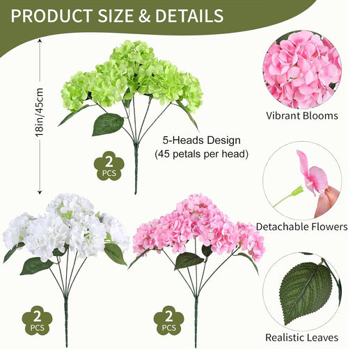 6 Bundles Hydrangea Artificial Flowers for Outdoors Silk Faux Hydrangeas