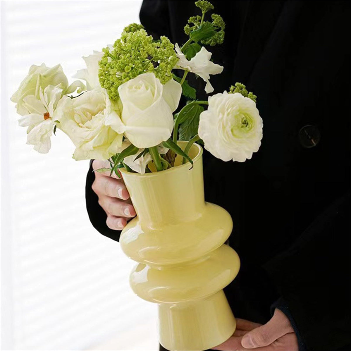 JSPYFITS Glass Hydroponic Flower Vase, 7 Inches Colored Bubble Vase for Flowers, Three-Layer Funky Vase for Home/Office/Weddings/Party Table Flowers Decor, Milky Green