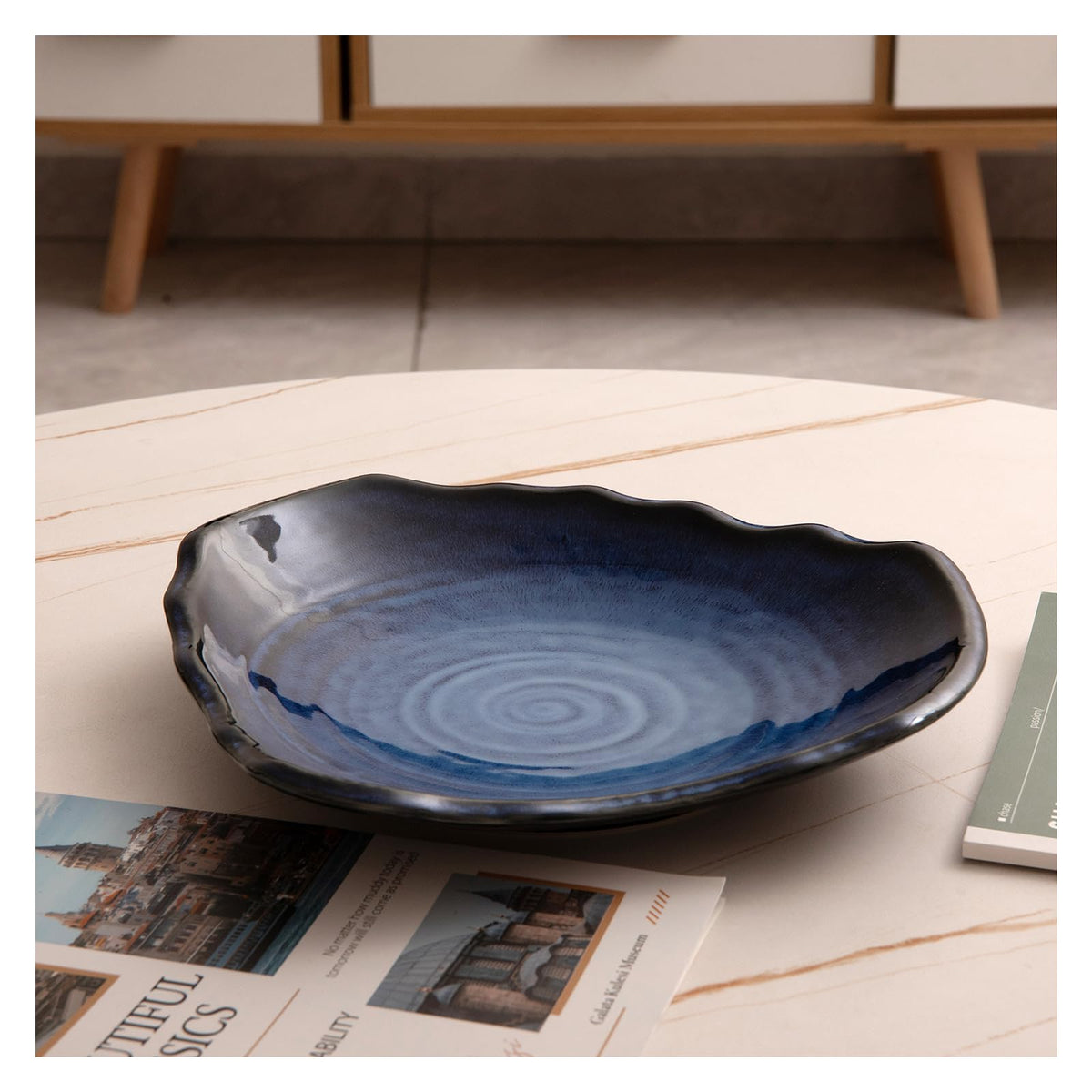 Ceramic Decorative Dish for Kitchen Counter,12'' Large Decorative Bowl, Key Bowl for Entryway Table, Modern Centerpiece Decor Dish for Home Decor Accents.(GREEN)