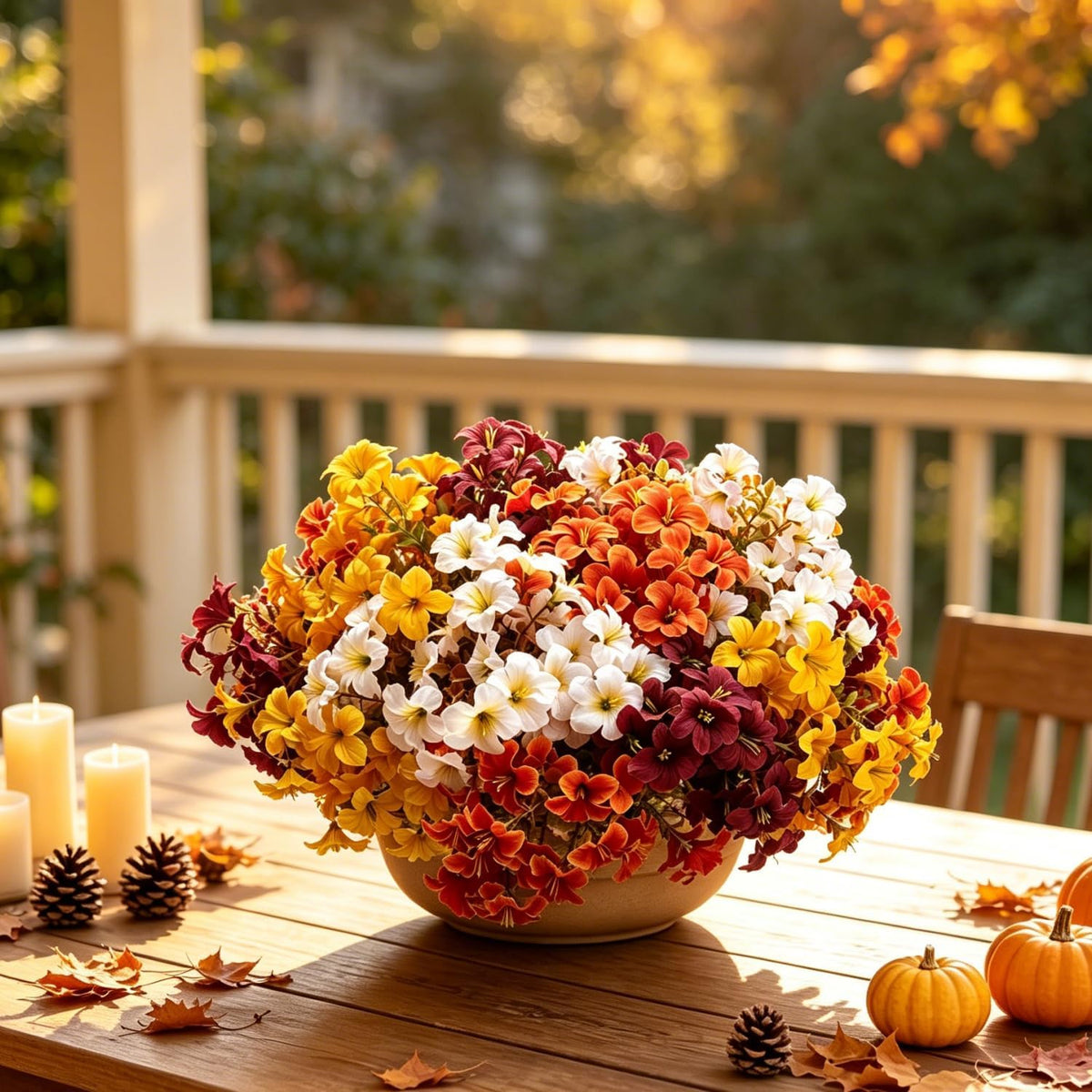 16 Bundles Artificial Fall Flowers, UV Resistant Faux Petunias for Outdoor