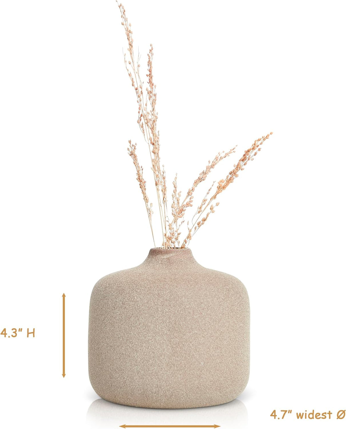 Small Ceramic Vase for Pampas Grass or Flowers - Minimalist Home Decor - Round Boho Pampas Grass Vase - Flower Vase for Coffee Table - Modern Vase for Centerpiece Table Decorations