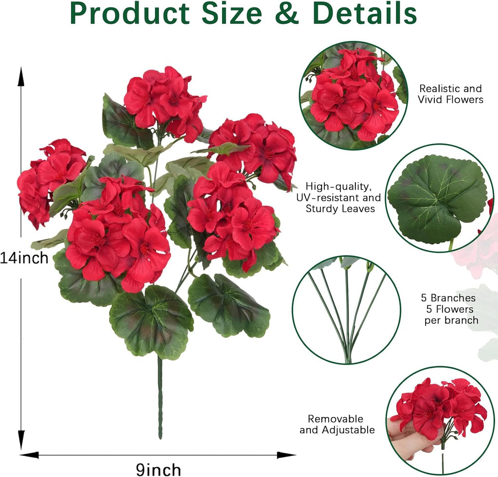 8 Pcs Artificial Geraniums Flowers for Outdoor Decor