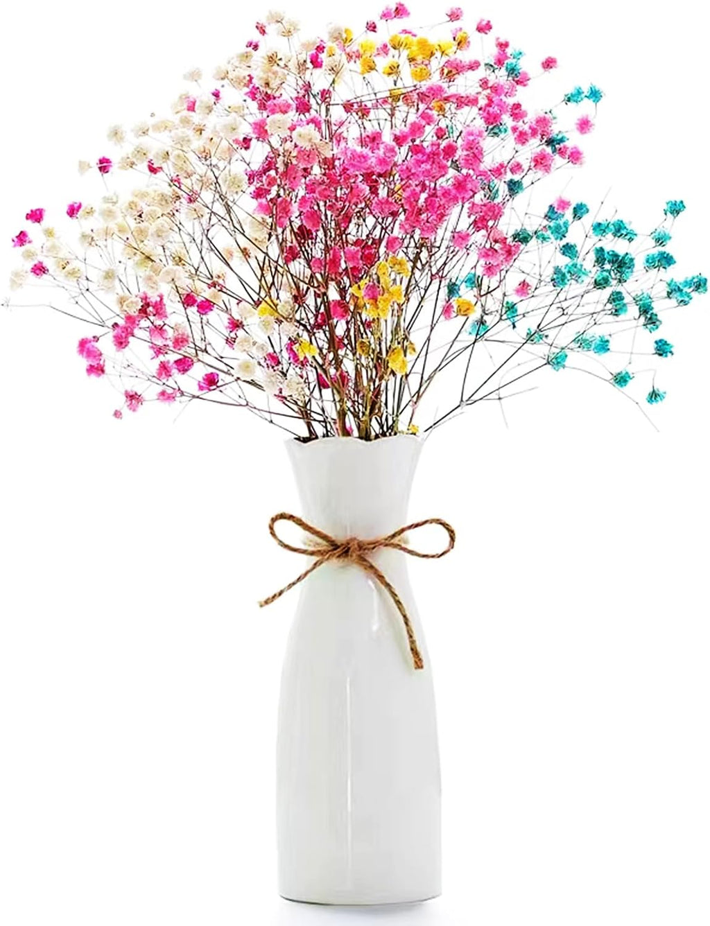 Boho Ceramic Vase with Rope, 8.2" H, Rustic Flower Vase Classic Style for Dried Flowers Fresh Flowers, Fit for Fireplace Bedroom Kitchen Living Room Centerpieces Office Desk
