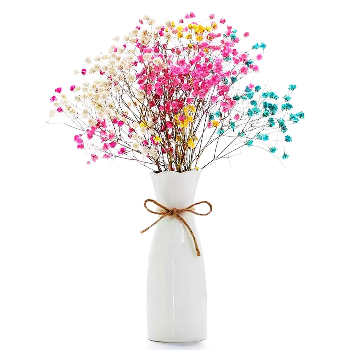 Boho Ceramic Vase with Rope, 8.2" H, Rustic Flower Vase Classic Style for Dried Flowers Fresh Flowers, Fit for Fireplace Bedroom Kitchen Living Room Centerpieces Office Desk