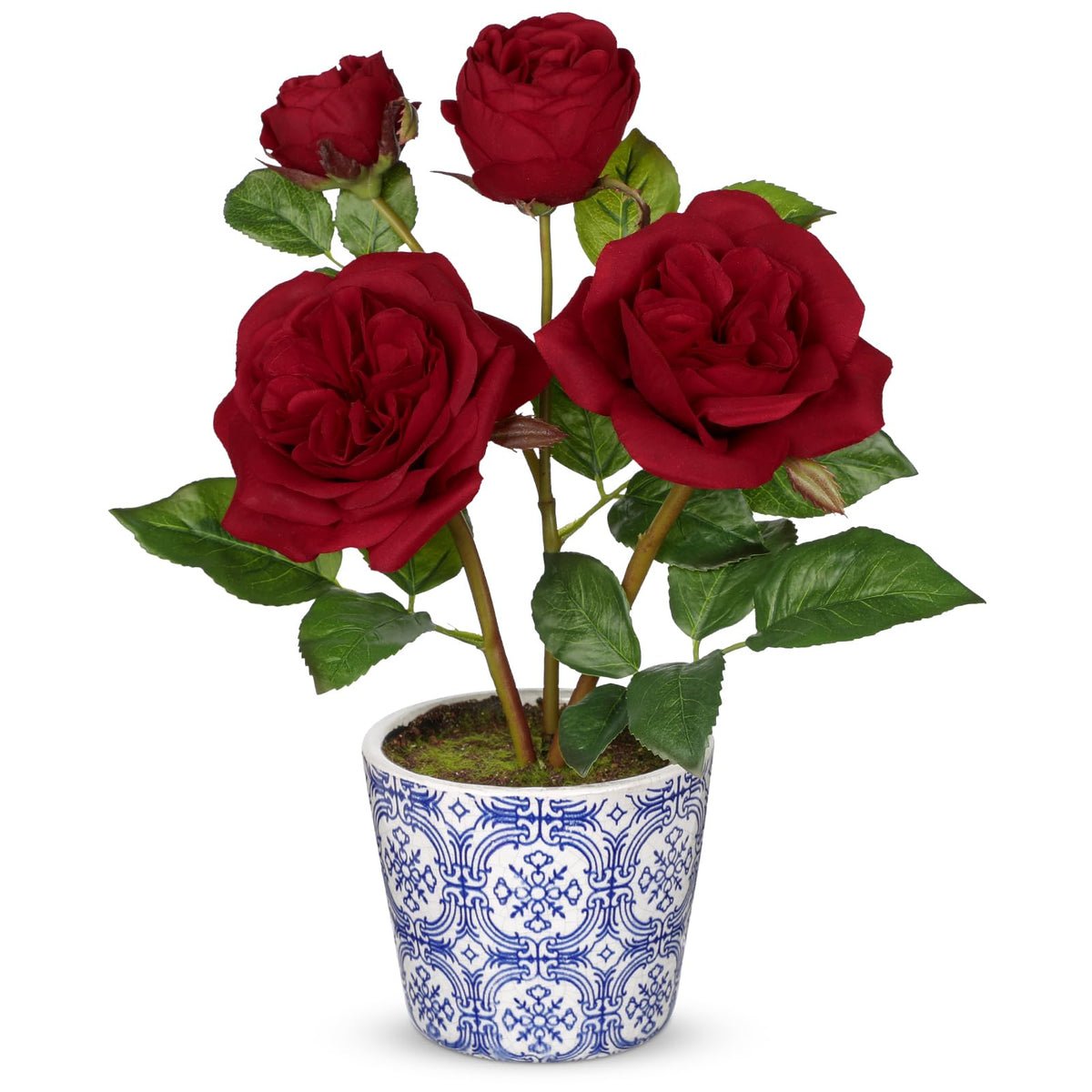 Hollyone Artificial Plants & Flowers in Vase Pink Roses Artificial Flowers Potted Plant Faux Silk Flower with Pot Fake Rose Flower Arrangement Home Decor Office Bathroom Shelf Desk Decoration 15 Inch