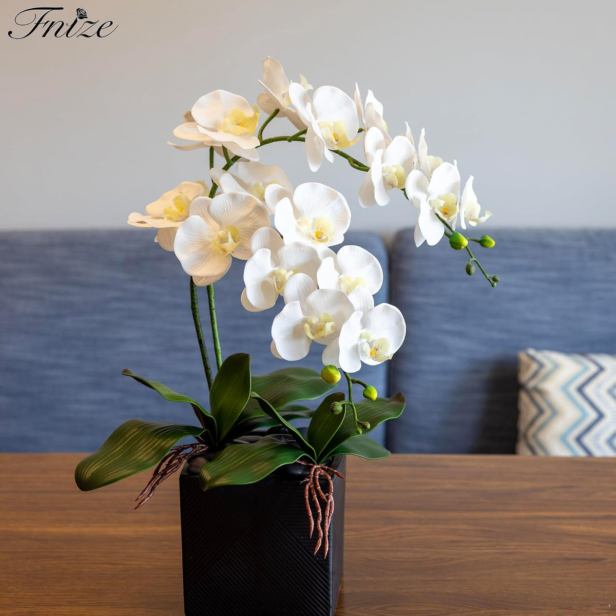 Fnize Orchid Stems Artificial Flowers Real Touch Latex White 38 Inch 2pcs