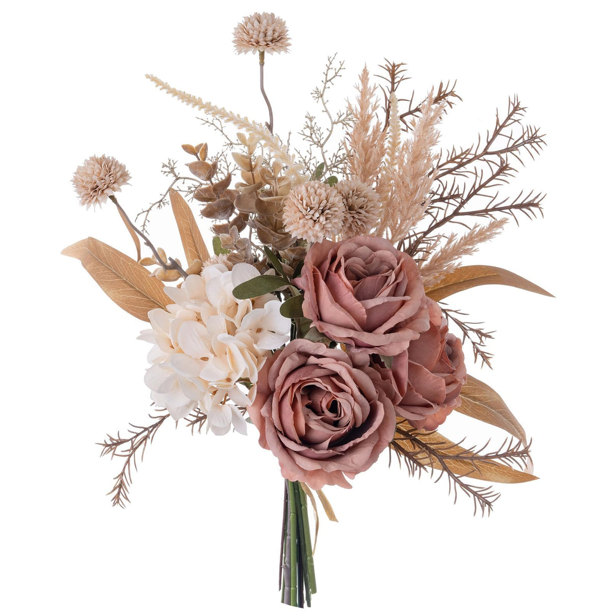 17-inch Artificial Fake Faux Flowers Silk Flower Arrangements Bouquets with Dandelions, Dahlias, Hydrangeas, Sunflowers, Roses, Astilbes and Shooting Star Branches(Autumn Haze)