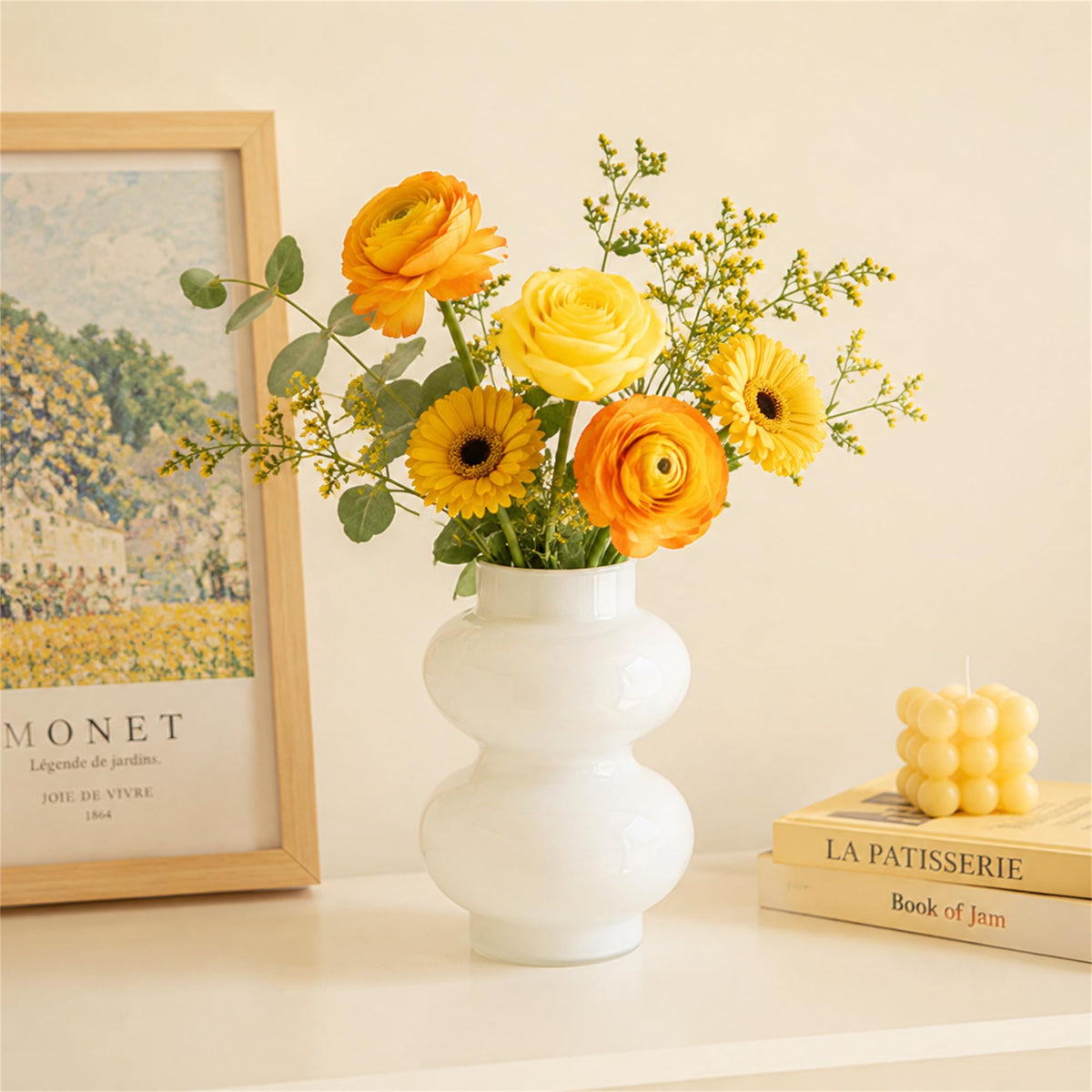 JSPYFITS Glass Hydroponic Flower Vase, 7 Inches Colored Bubble Vase for Flowers, Three-Layer Funky Vase for Home/Office/Weddings/Party Table Flowers Decor, Milky Green