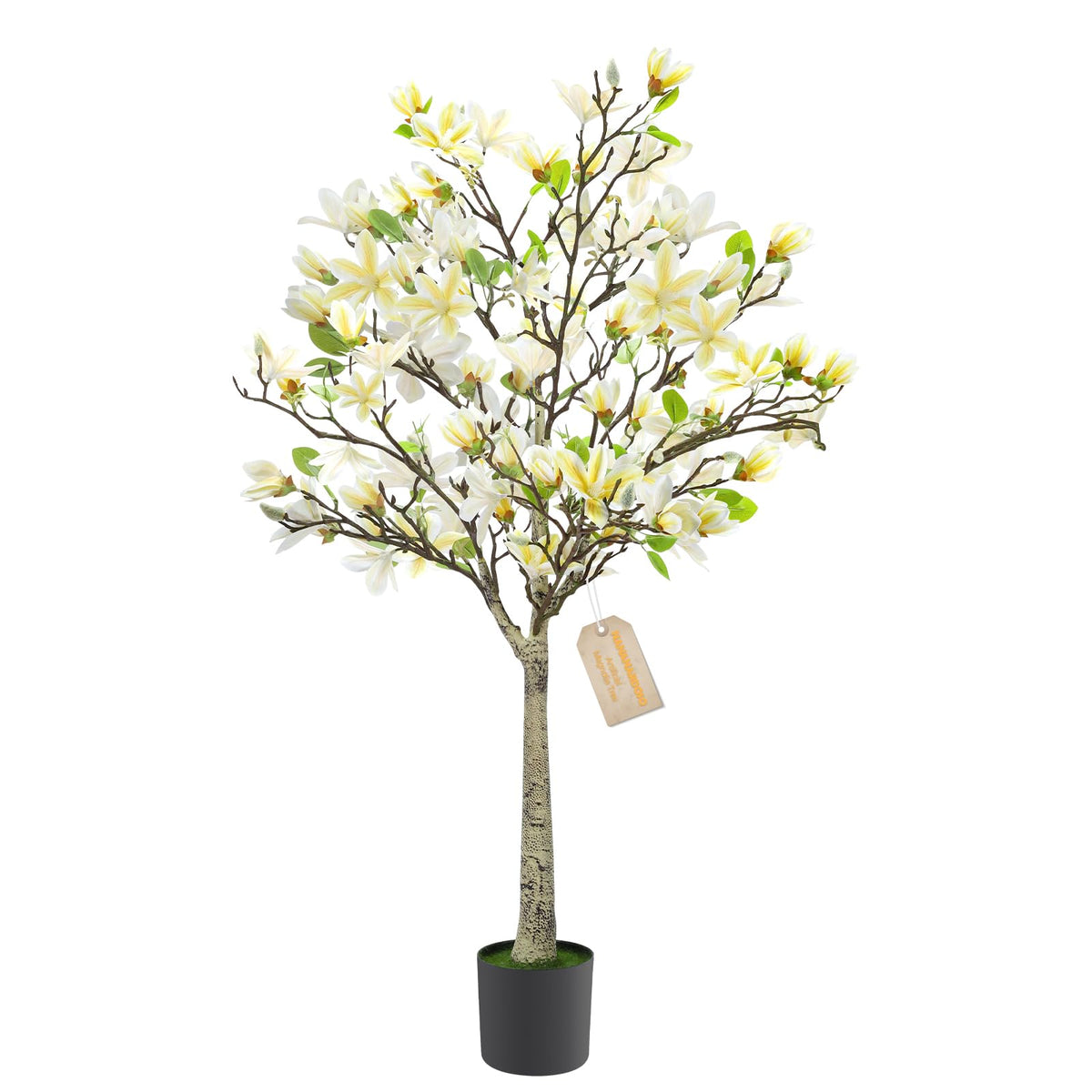 4FT Faux Magnolia Tree in Black Pot, White Artificial Plant for Home, Room
