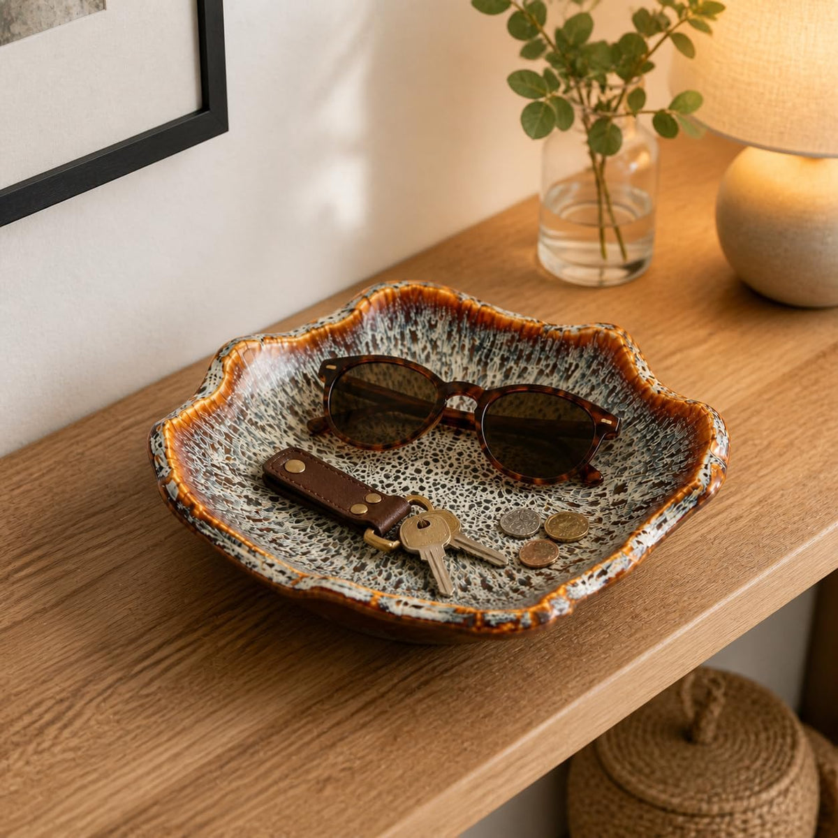 Ceramic Bowl Decorative Irregular Rim Reactive Glaze Ceramic Bowl 8.7 Inch