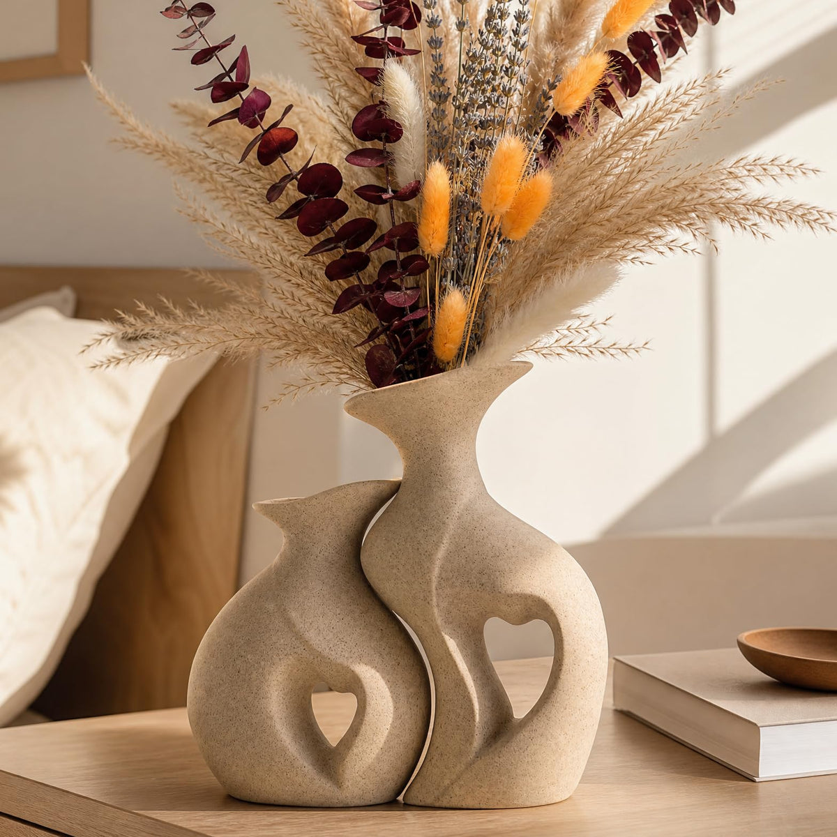 Ceramic Vase Set of 2, Heart Vases for Home Decor, Wedding Gift for Couples