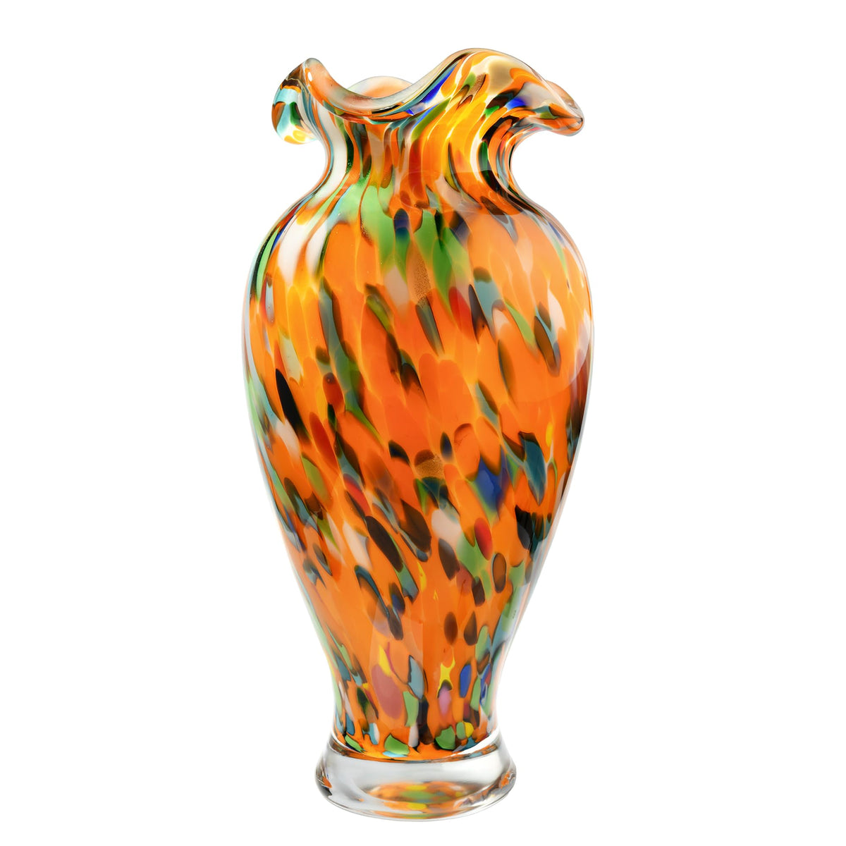 9 inch Tall Green Glass Vases for Flowers, Unique Hand Blown Glass Flower Vase, Large Turquoise Glass Home Table Centerpiece for Floral Bouquet Decorations