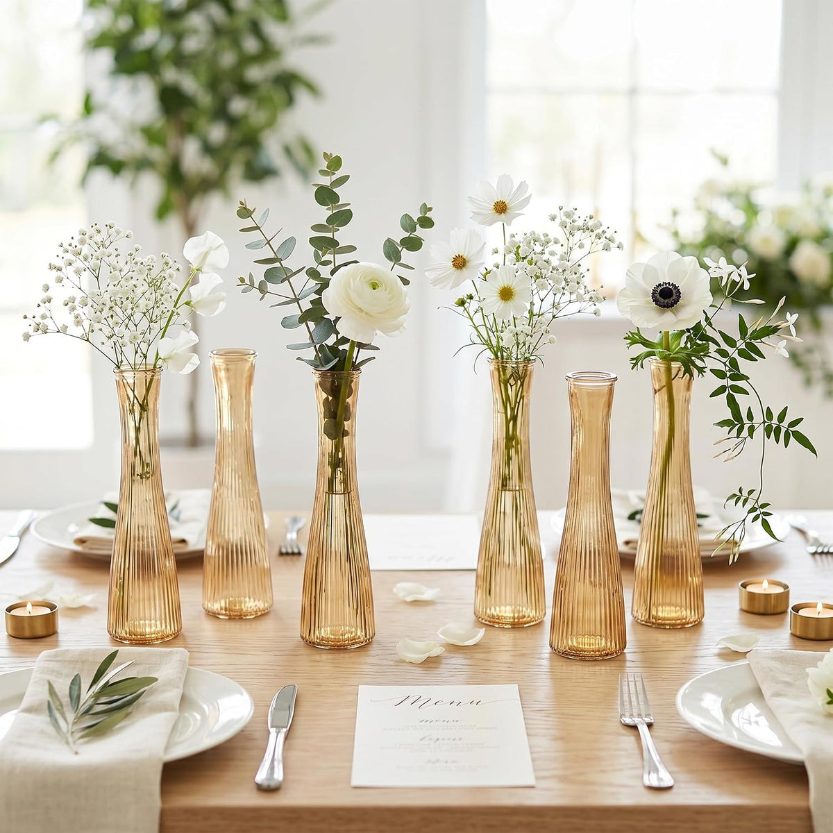 Glass Bud Vases Bulk 12 Pcs - Golden Water Ripple Wedding Centerpiece Vases, Small Flower Vases for Table Decor, Party Events & Home Decor