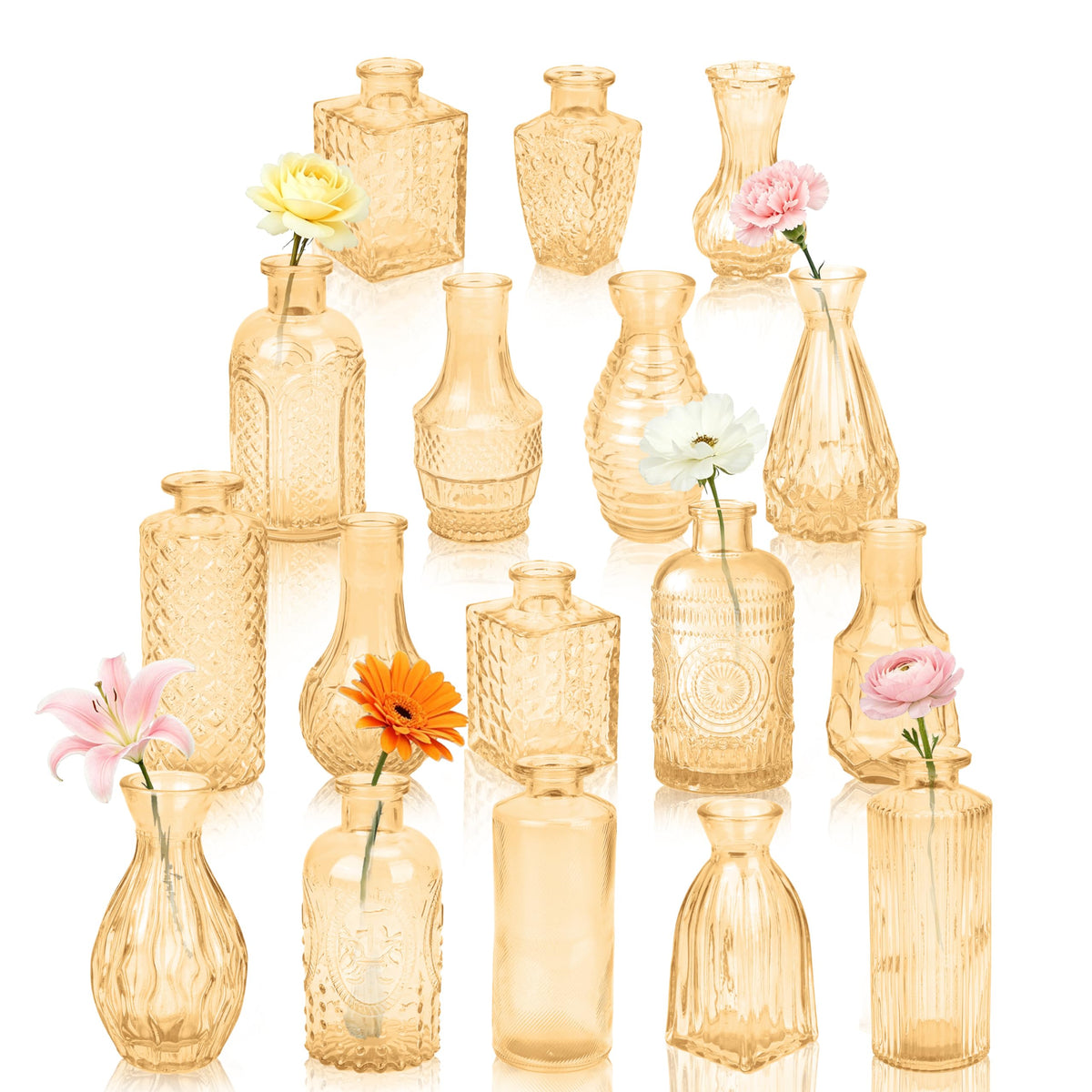 Glass Bud Vases in Bulk Small Mini Green Vase for Flowers 17pc