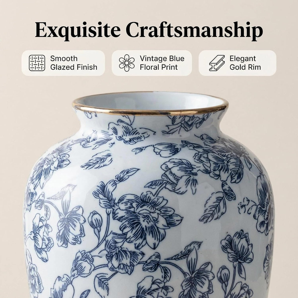 Blue and White Chinoiserie vase - Vintage Ceramic vase with Antique Design, Perfect for Chinoiserie Home Decor 9in Flower vase04
