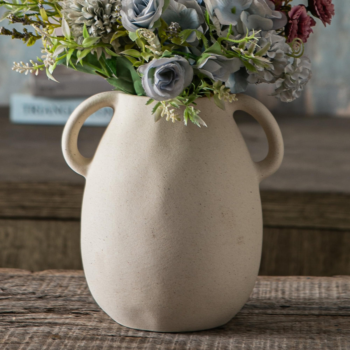 Tanvecle Brown Ceramic Vase with Handles, 7" Modern Farmhouse Decor