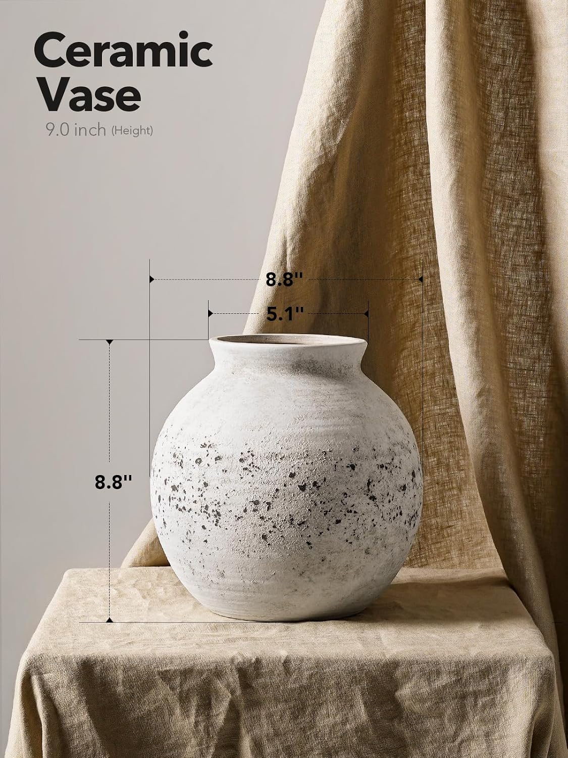LE TAUCI Ceramic Vase, 9 Inch, Large Vase, Decorative Vase, White Vase