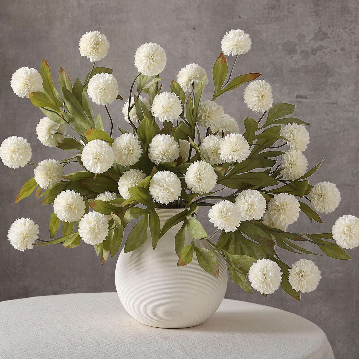 6Pcs 27"Artificial Pompon Mum Stems Silk Flowers for Vase Decor(Cream)