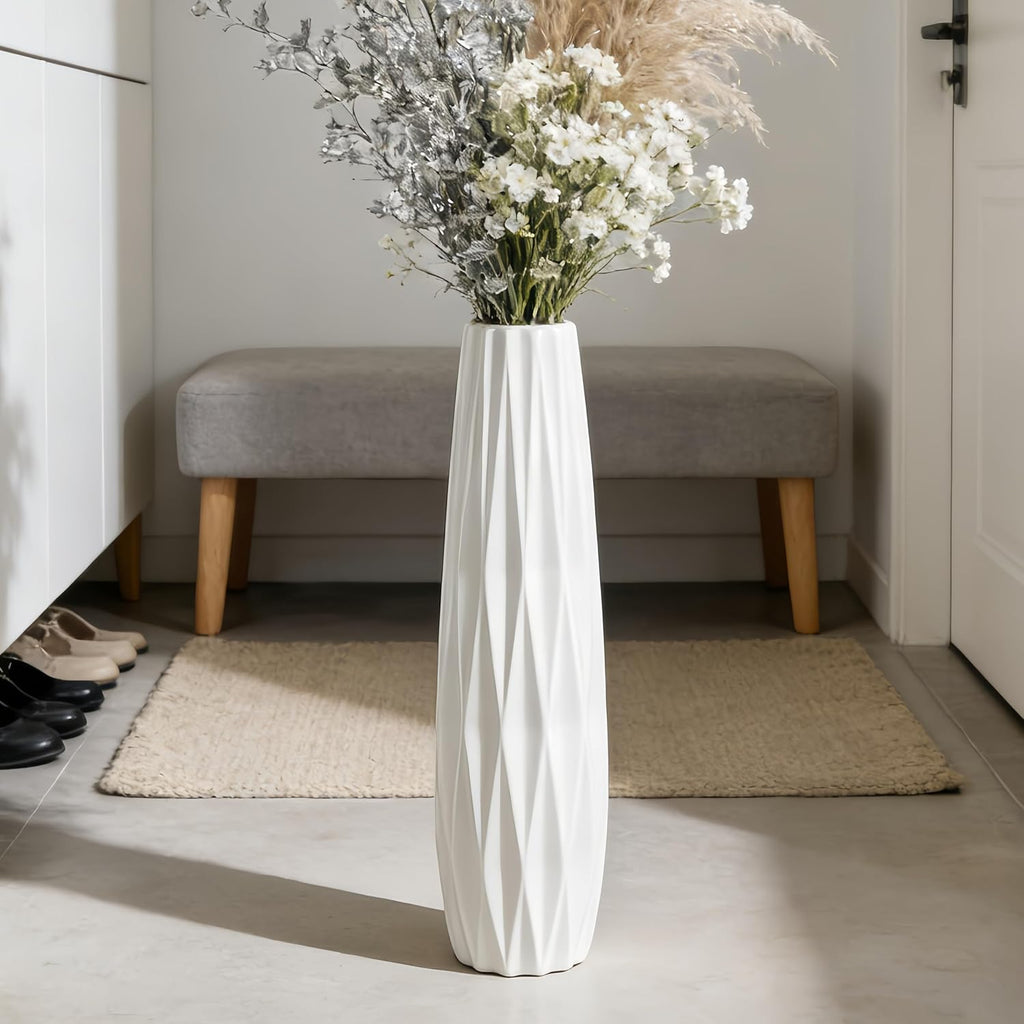Large White Ceramic Vase, 17.7" Tall Floor Vase for Pampas Grass