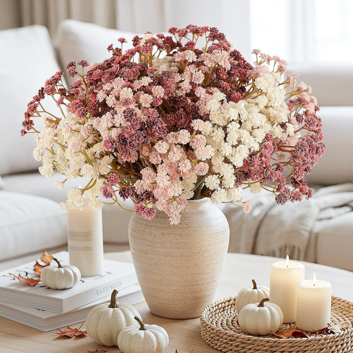 N&T NIETING Baby Breath Flowers Artificial Bulk, 10Pcs, Fall Pink Decor