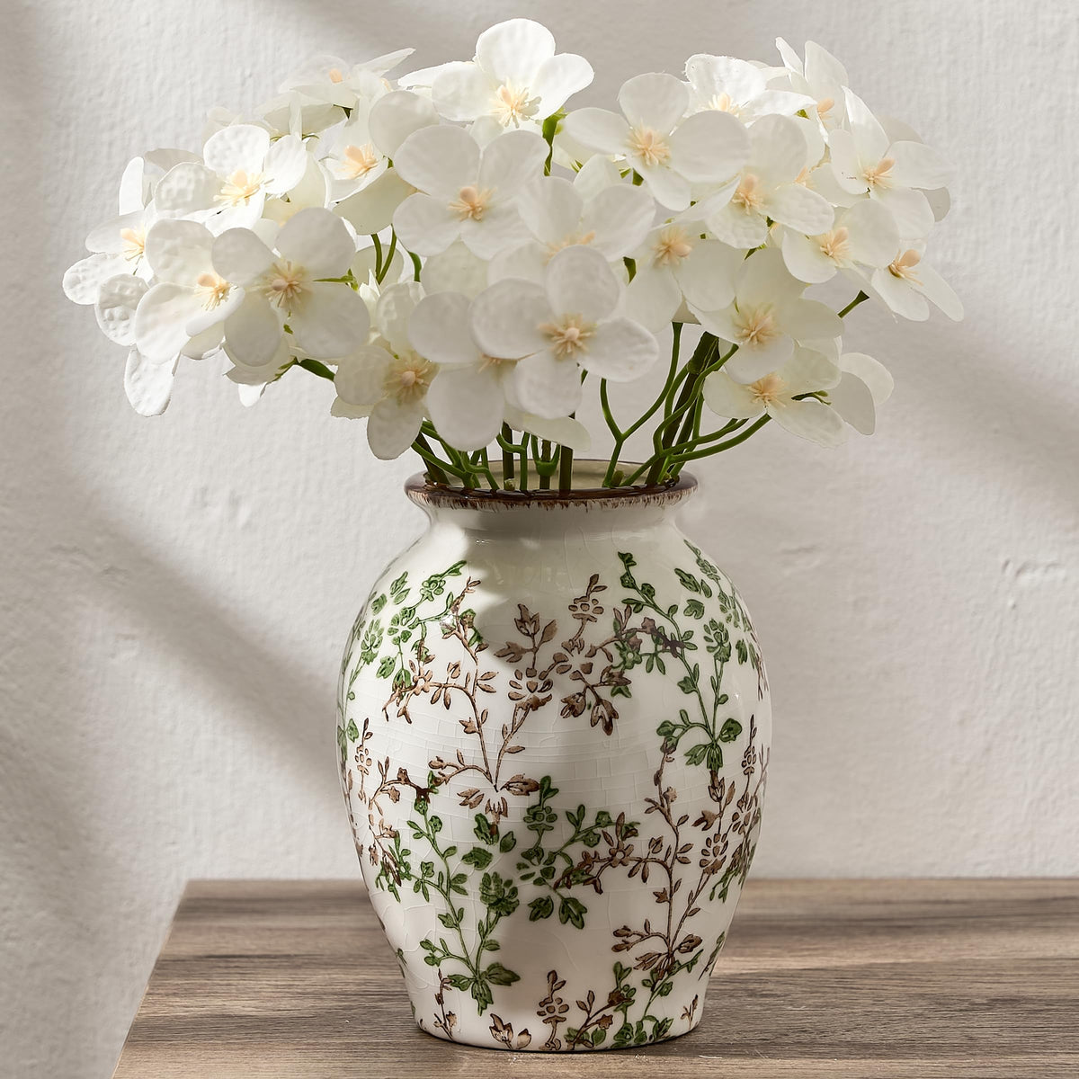 6.73" Ceramic Flower Decorative Antique Vase, Vintage Rustic Chinoiserie Floral Vase for Home Decor, Living Room, Bookshelf, Office, Entryway, Garden, Tuscan Decor, Chinoiserie Decor