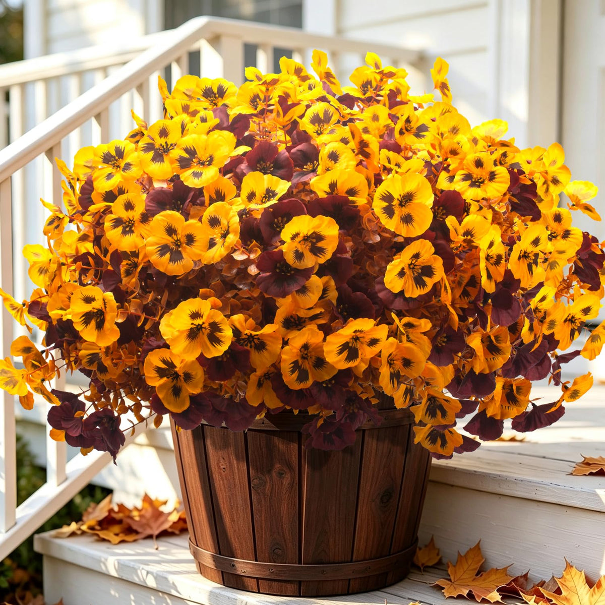 16 Artificial Pansy Faux Fall Flowers Outdoor UV Resistant No Fade Yellow