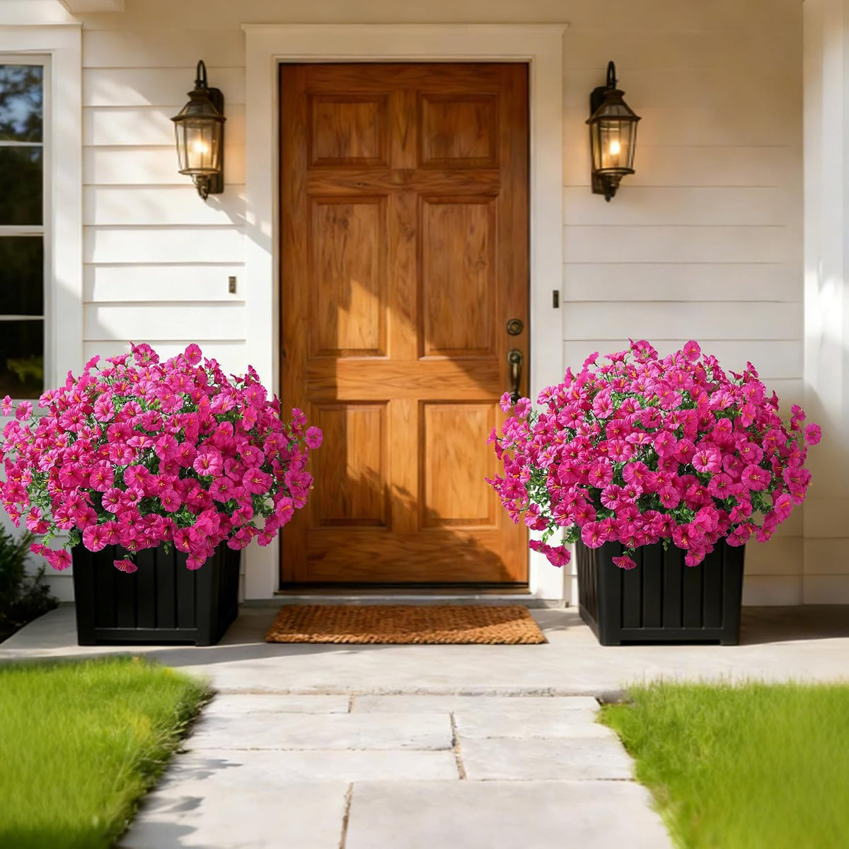 Ivydale 24 Bundles Artificial Flowers for Outdoors Faux Plants Fall Outdoor Decor Faux Silk Morning Glory with Eucalyptus Realistic UV Resistant for Outside Planters Porch Patio Garden Home Decor
