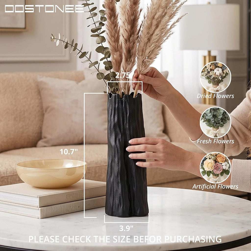Black Unique Ceramic Vase - Organic Nature Shape for Home Decor, Ceramic Flower Vase for Living Room, Entryway Table Decor, Bookshelf Decor (10.7 inch)