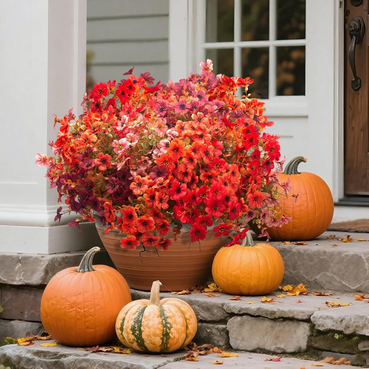 Grunyia 20 Bundles UV Resistant Artificial Fall Flowers - Fake Autumn Plants for Autumn Indoor Outdoor Garden Patio Fireplace Window Box Kitchen Home Decor (Fall Orange Mix)