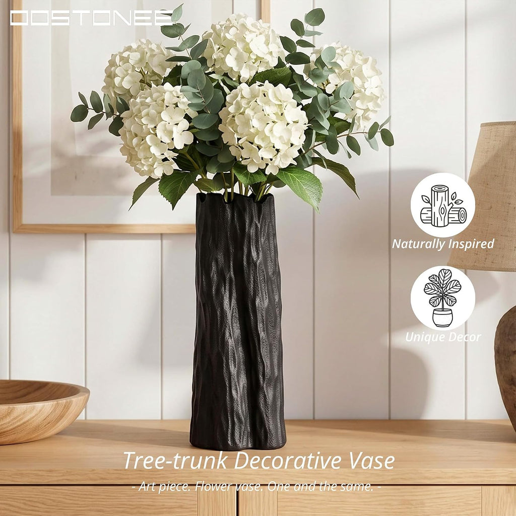 Black Unique Ceramic Vase - Organic Nature Shape for Home Decor, Ceramic Flower Vase for Living Room, Entryway Table Decor, Bookshelf Decor (10.7 inch)