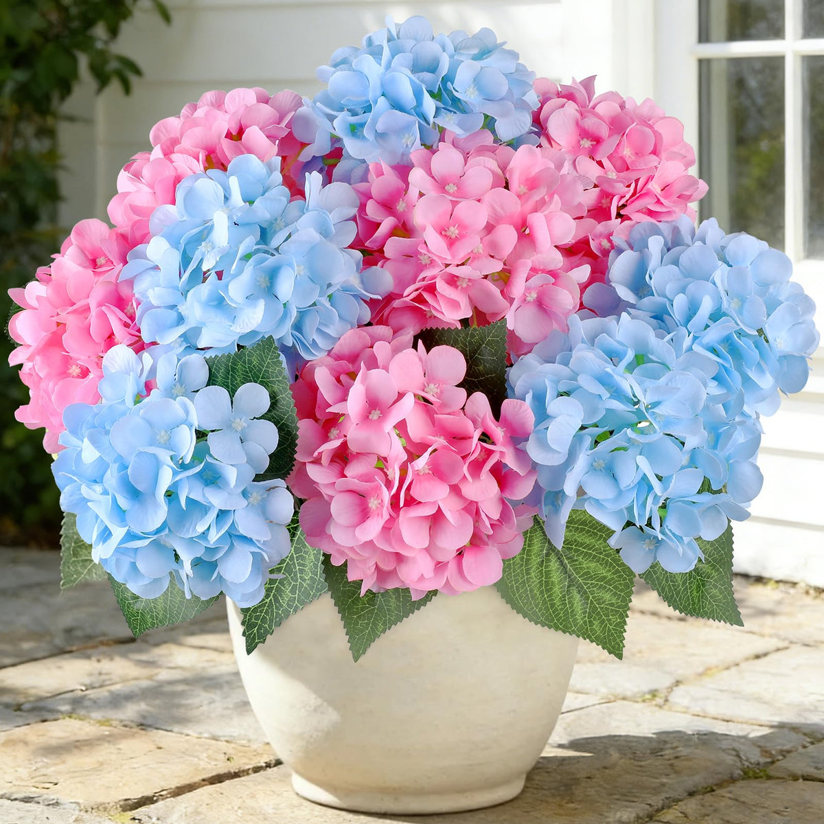 6 Bundles Hydrangea Artificial Flowers for Outdoors Silk Faux Hydrangeas