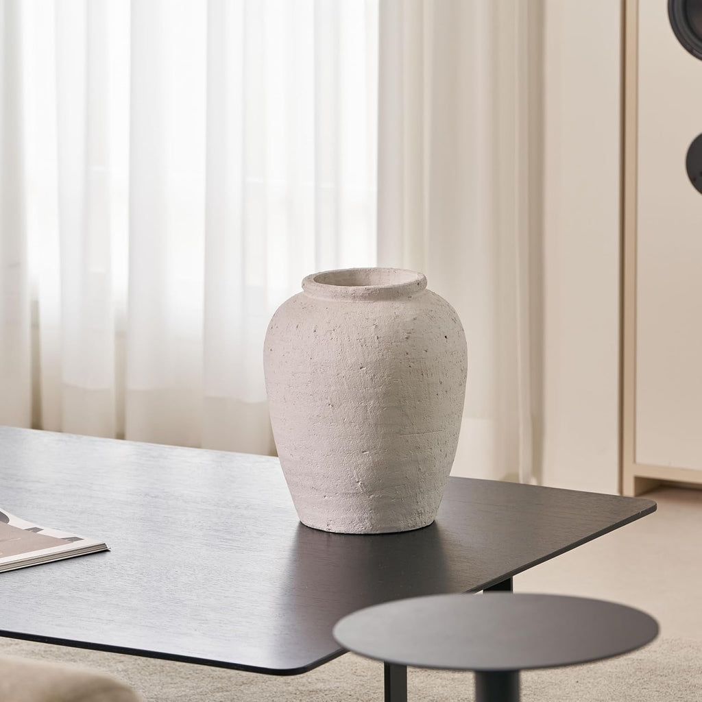 LB2 White Ceramic Large Vase, 11.8" Tall Zen Style, Terra Cotta Pitcher Vase, Distressed Farmhouse Decor, Pottery Decorative Flower for Home Decor (A - White 11.8")