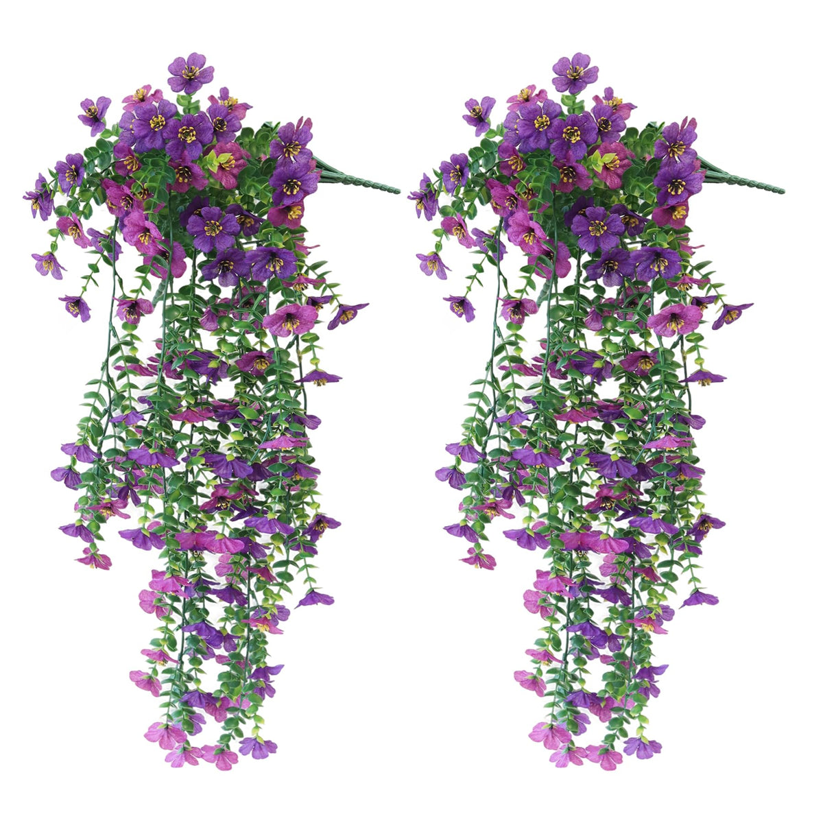 Artificial Hanging Flowers for Outdoors, 2 Pcs UV Resistant Artificial Outdoor Flowers, Not-Fading Fake Hanging Plant for Outdoor Planters for Home Garden Porch Yard Decor