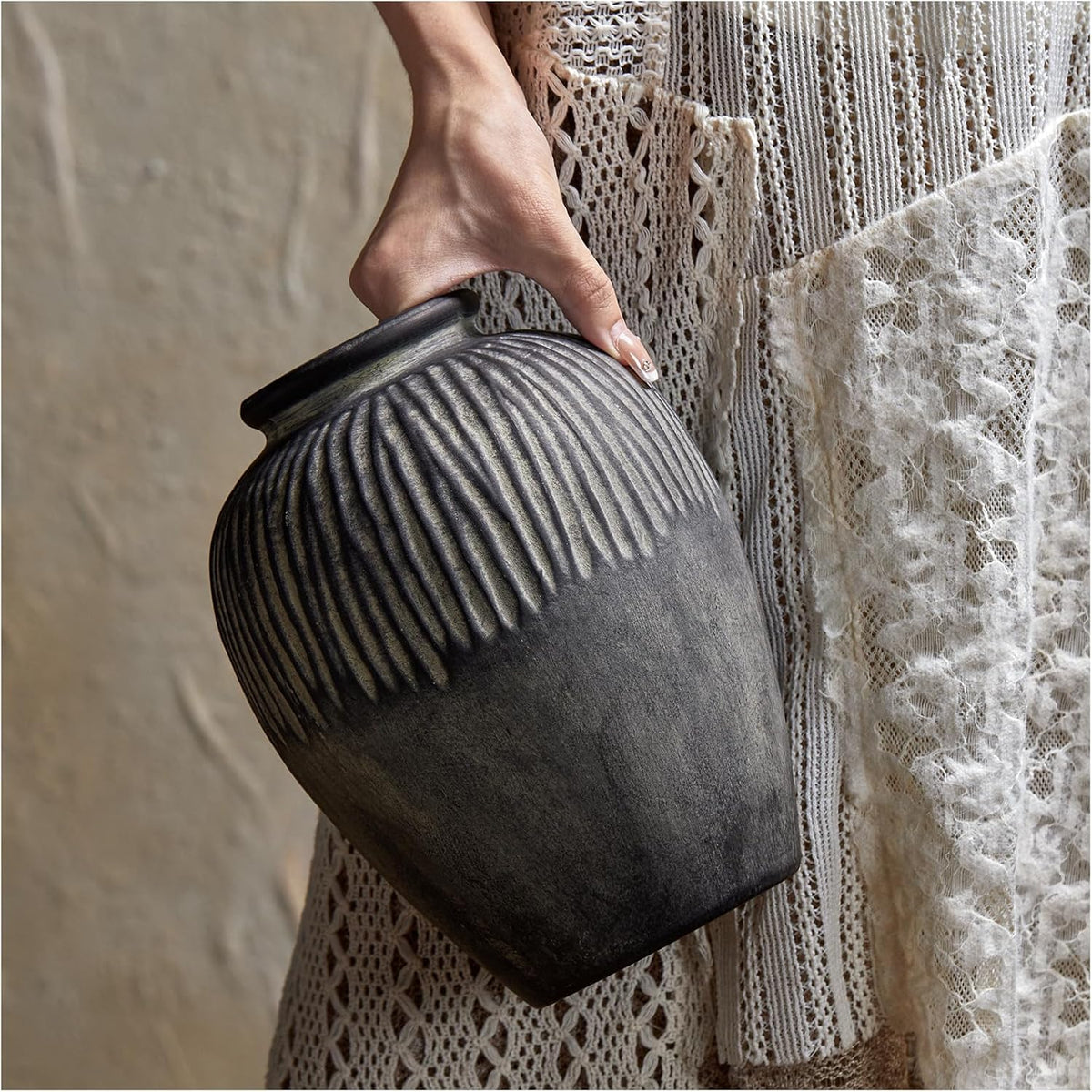 DN DECONATION Flower Vase for Home Decor, Grey Ceramic Vase for Centerpiece