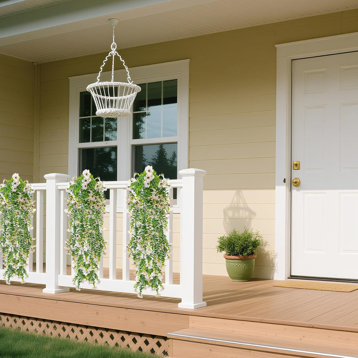 Artificial Hanging Flowers for Outdoors, 2 Pcs UV Resistant Artificial Outdoor Flowers, Not-Fading Fake Hanging Plant for Outdoor Planters for Home Garden Porch Yard Decor