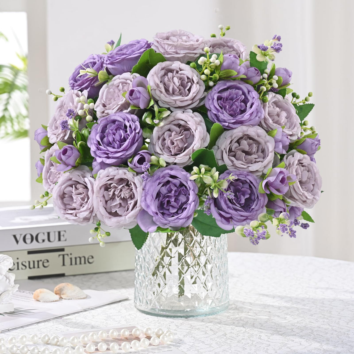 4 Packs Peonies Artificial Flowers, Pinkish-Purple Silk Artificial Peonies