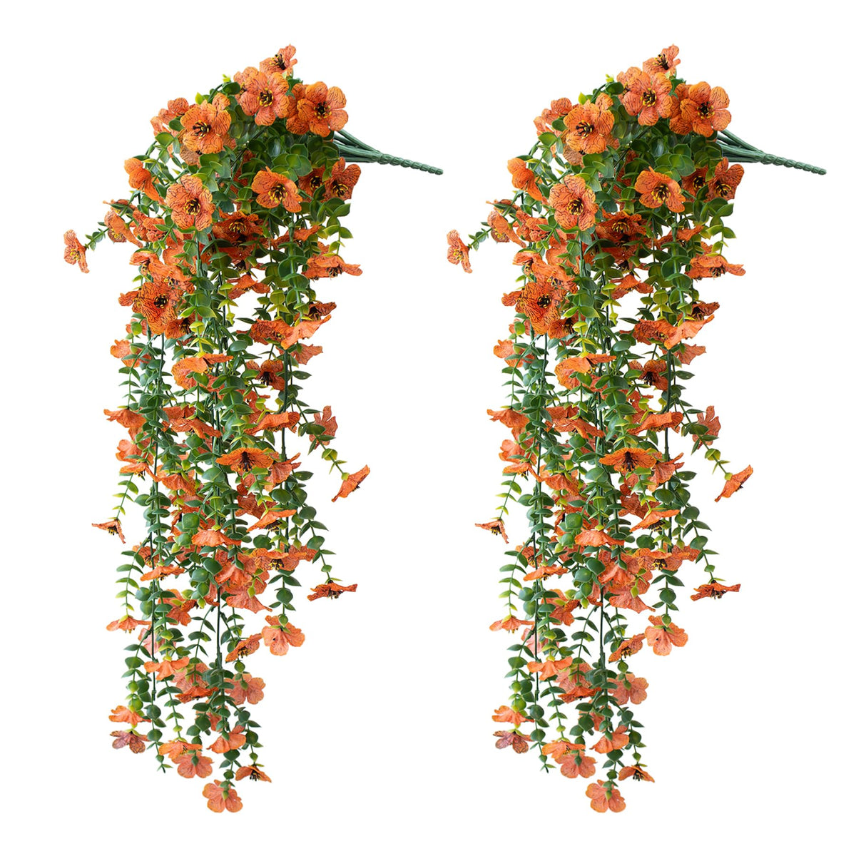 Artificial Hanging Flowers for Outdoors, 2 Pcs UV Resistant Artificial Outdoor Flowers, Not-Fading Fake Hanging Plant for Outdoor Planters for Home Garden Porch Yard Decor