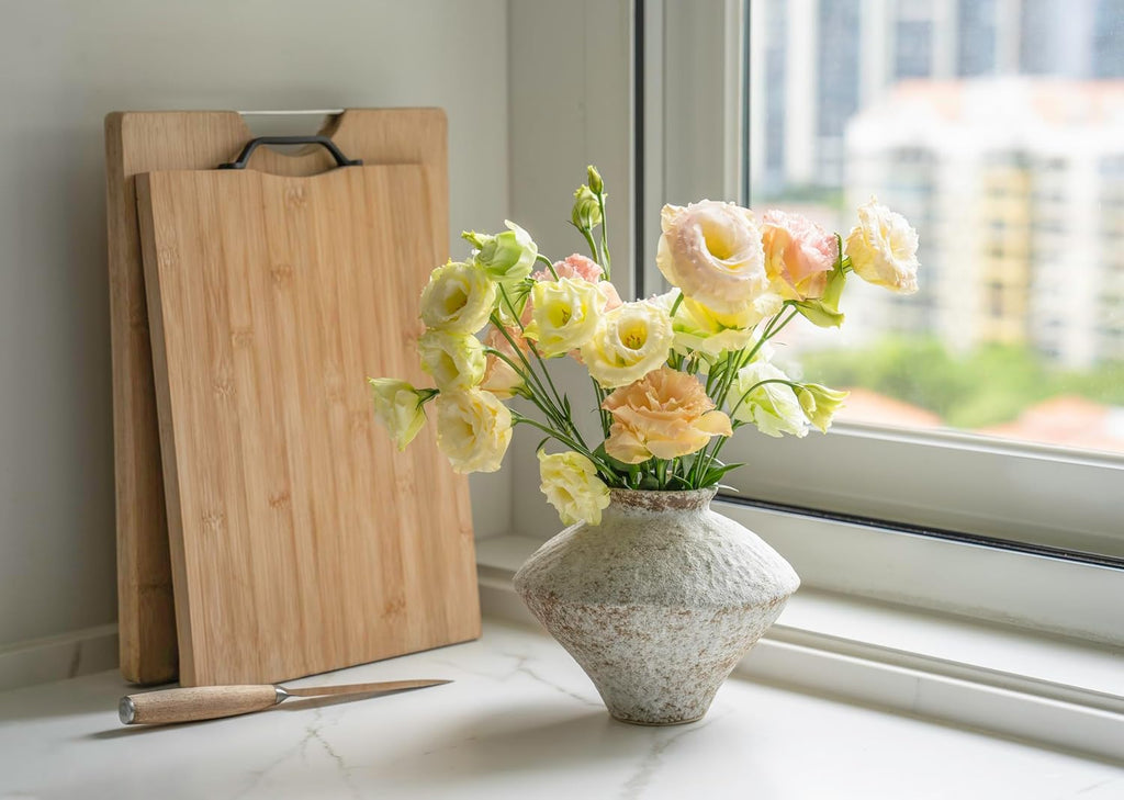 Rustic Textured Ceramic Vase, Handcrafted White Pottery Vase for Home Decor