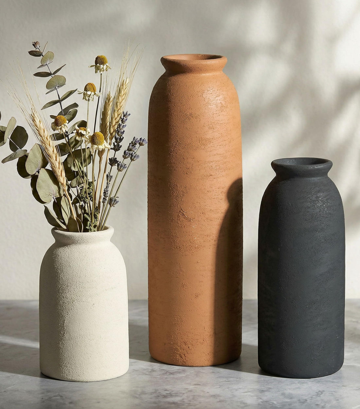 Vintage Ceramic Vase Set of 3, Flower Small Chinoiserie Vase Rustic Modern Farmhouse Centerpiece Decorative Pottery Vases for Table Mantel Entryway Bookshelf Living Room Kitchen Home Decor