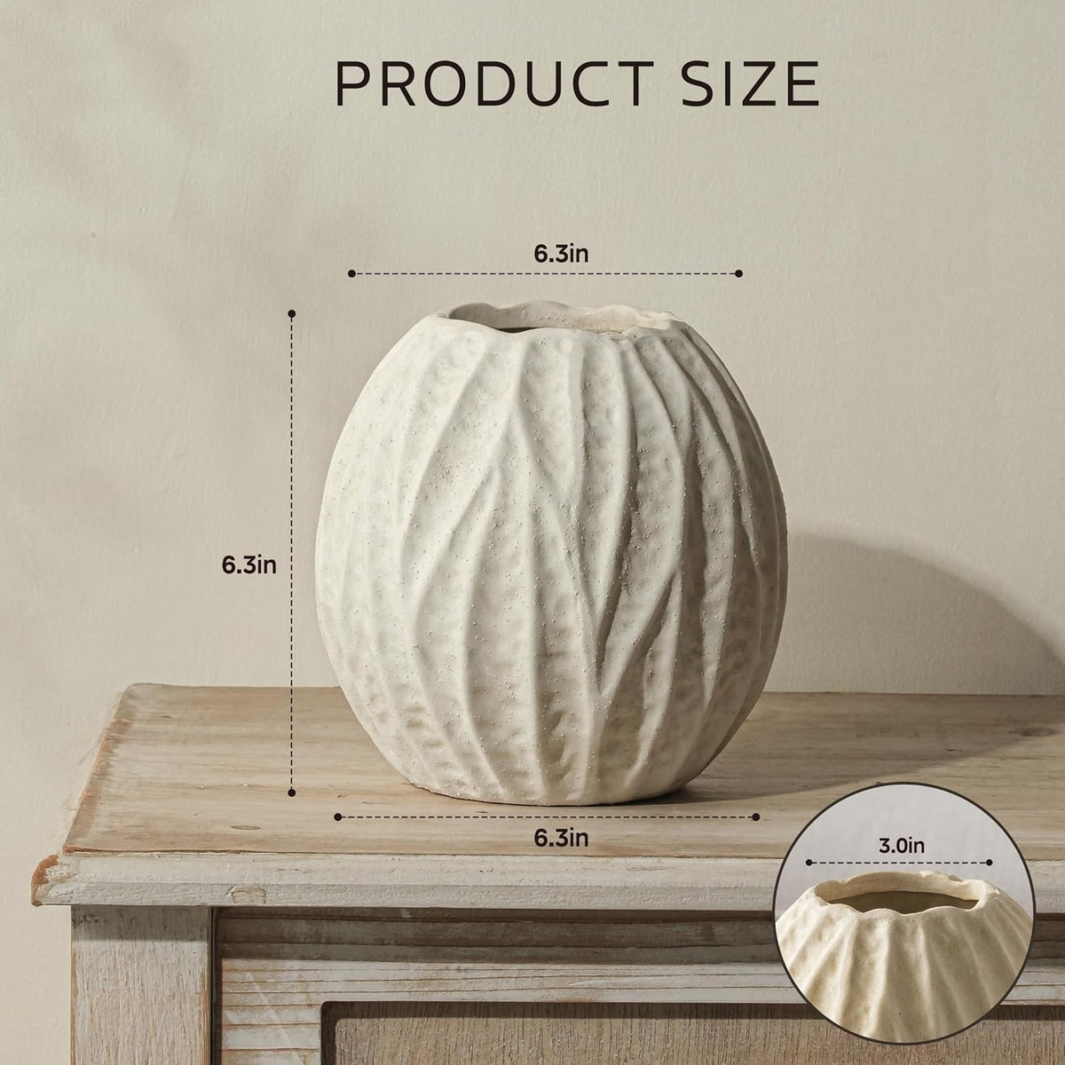 6.3 Inch White Ceramic Vase for Home Decor