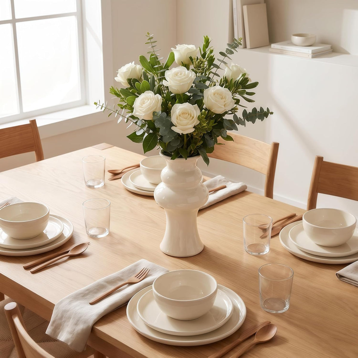 Ivory Cloud-Inspired Decorative Ceramic Flower Vase, Modern Home Decor
