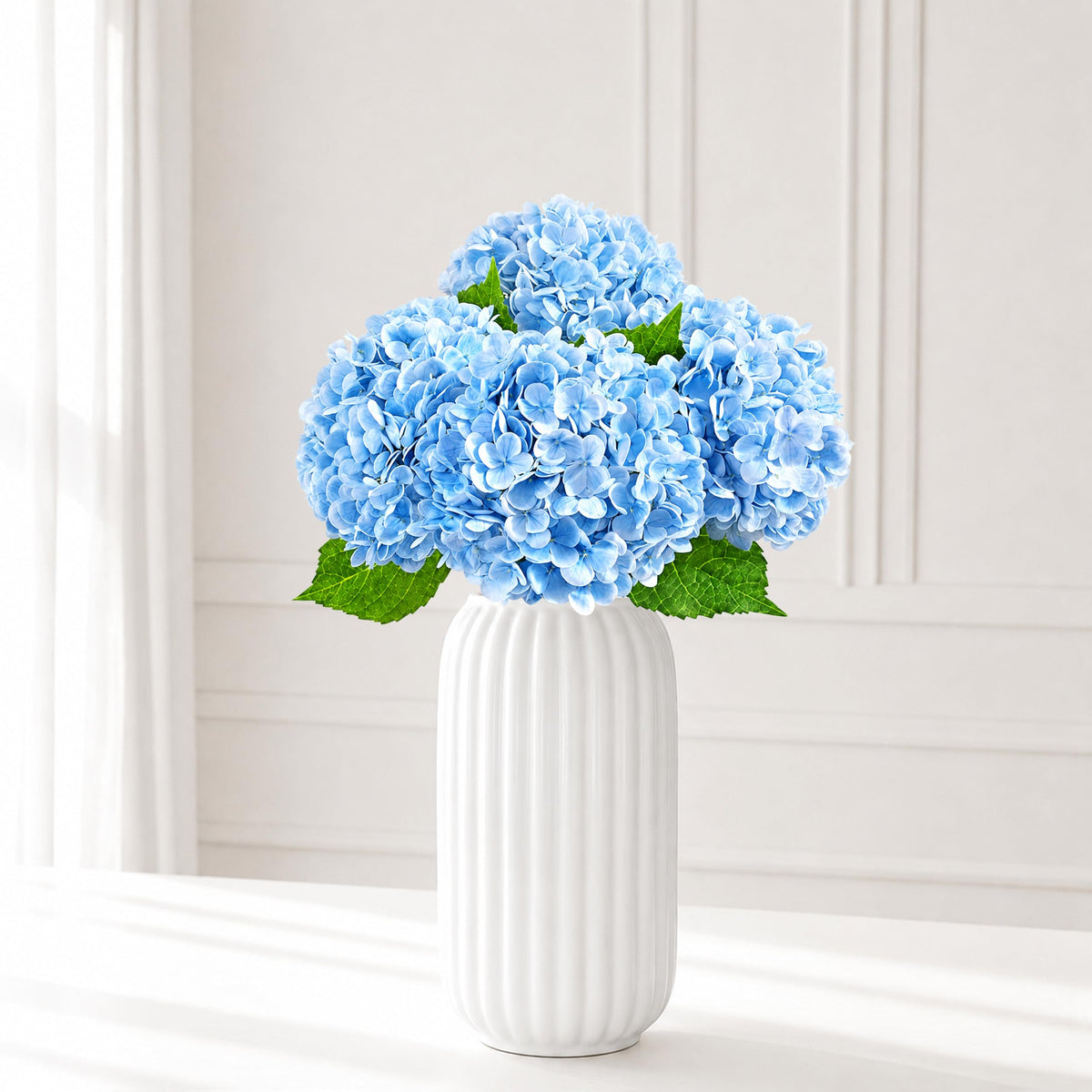 White Ceramic Vase, 7.8 Inch Farmhouse Flower Vase for Home Decor