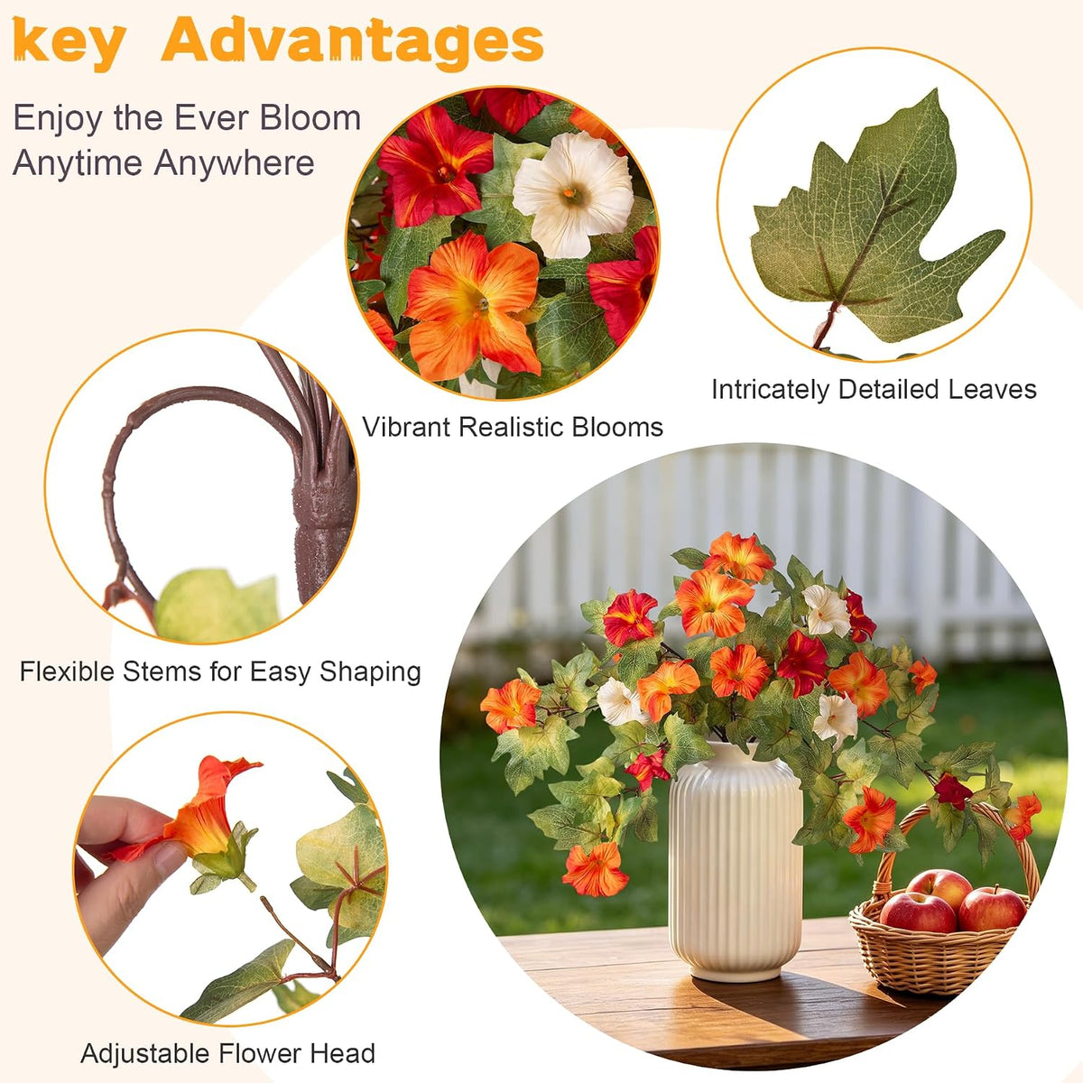2 Pcs Artificial Fake Fall Petunia Flowers for Outdoor Garden Decor