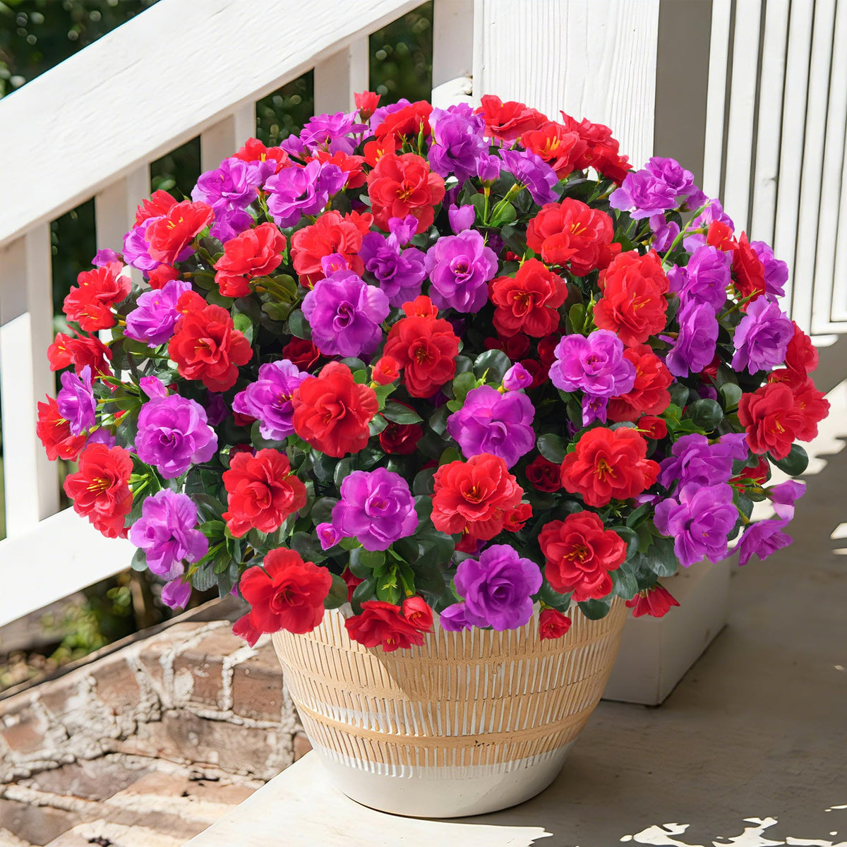 HyeFlora Artificial Fake Flowers for Outdoor Outside Spring Decoration, Fake Silk Red Camellia Flower UV Resistant Realistic Plants for Planter Front Door Porch Patio Table Indoor, 3 Large Bundles