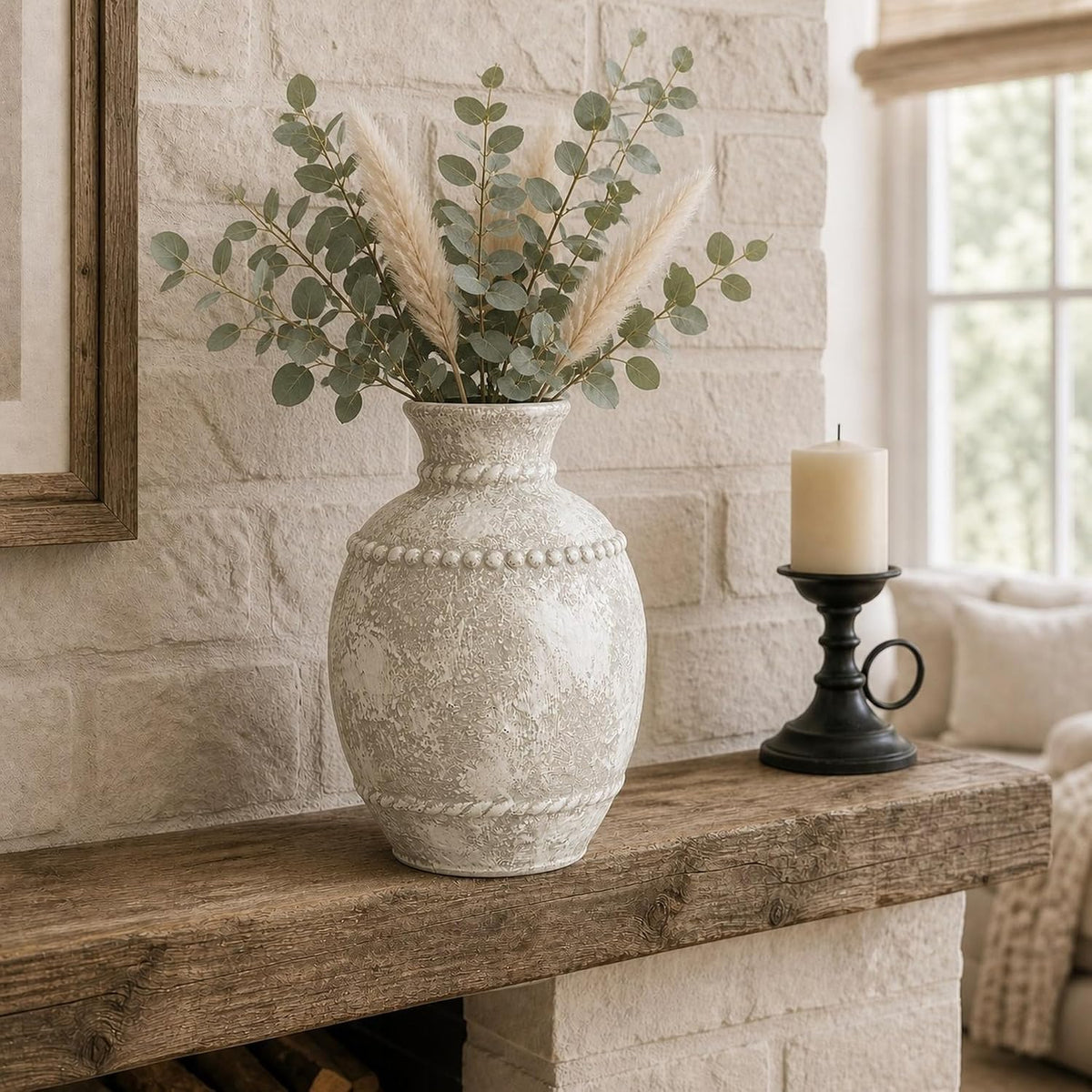Sunddo Rustic Ceramic Vase for Flower, 8.5 Inch
